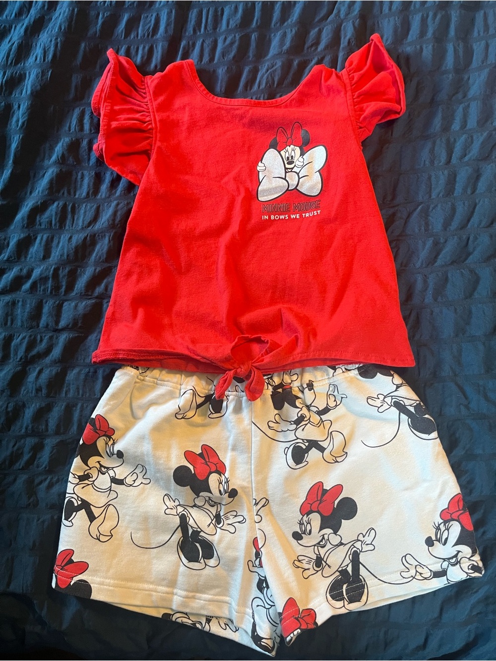 Disney Minnie Mouse Red Top with White Minnie Print Shorts Set
